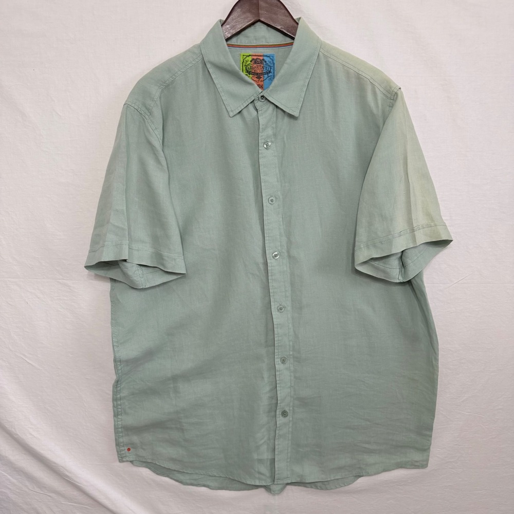 Margaritaville Jimmy Buffett Mens Sage Green Marlin Linen Blend Button Shirt